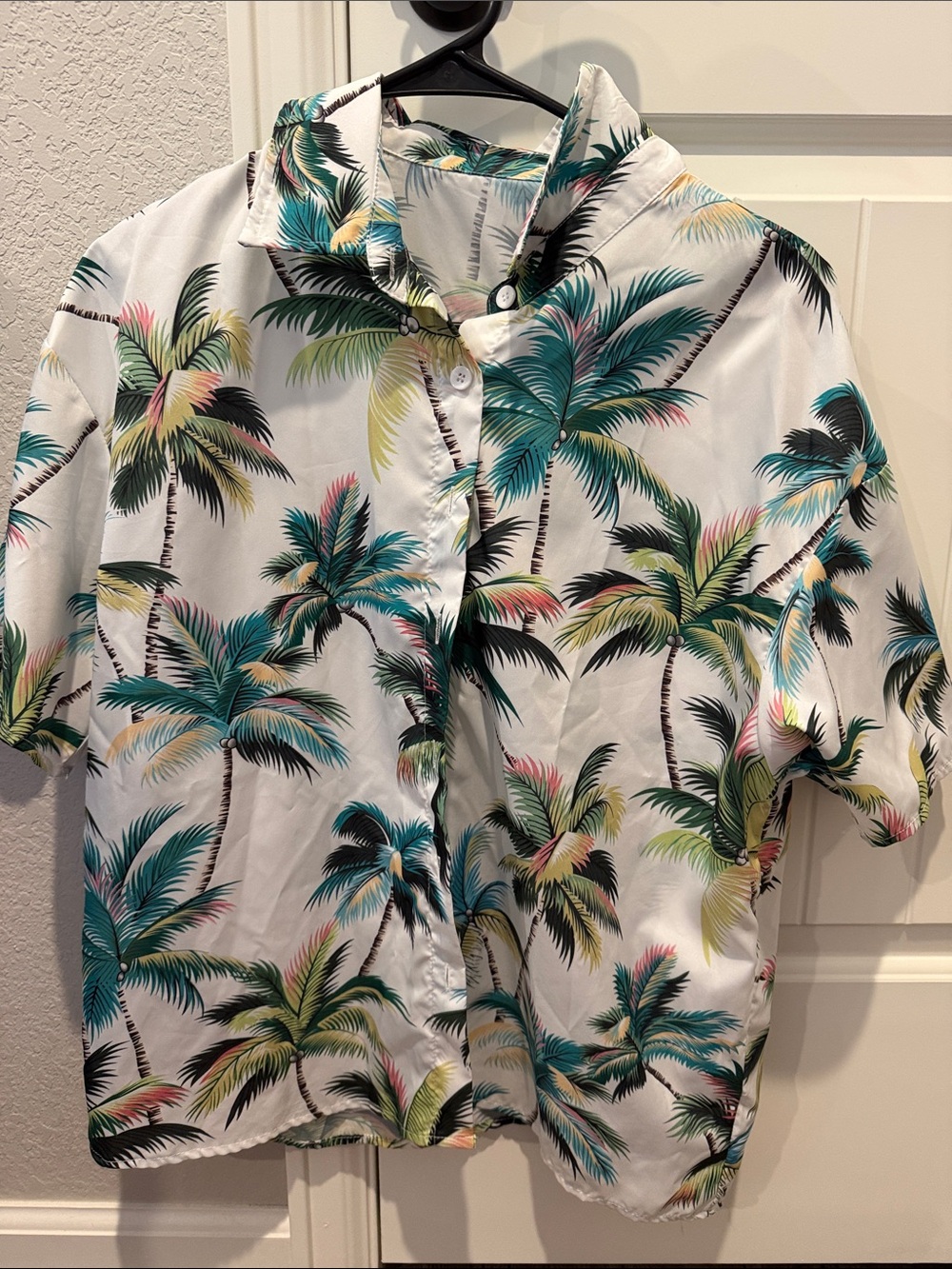Men's Tropical Palm Print Short Sleeve Shirt - White/Teal